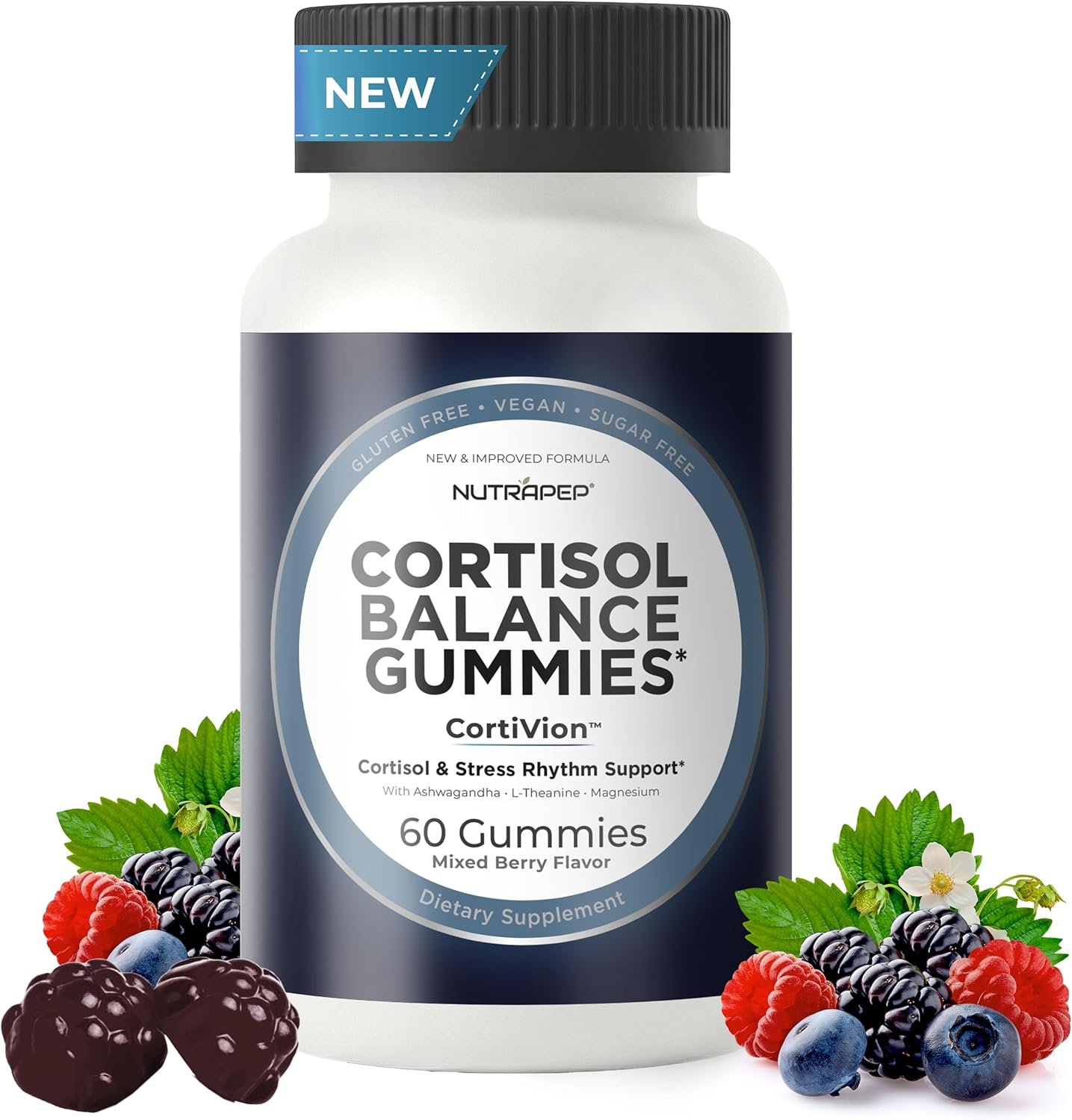 NutraPep Cortisol Gummies for Women Men – 13-in-1 High Cortisol Reducer with Ashwagandha Magnesium L-theanine Rhodiola Rosea – Daily Cortisol Detox Manager for Stress Focus Support – Vegan Sugar Free