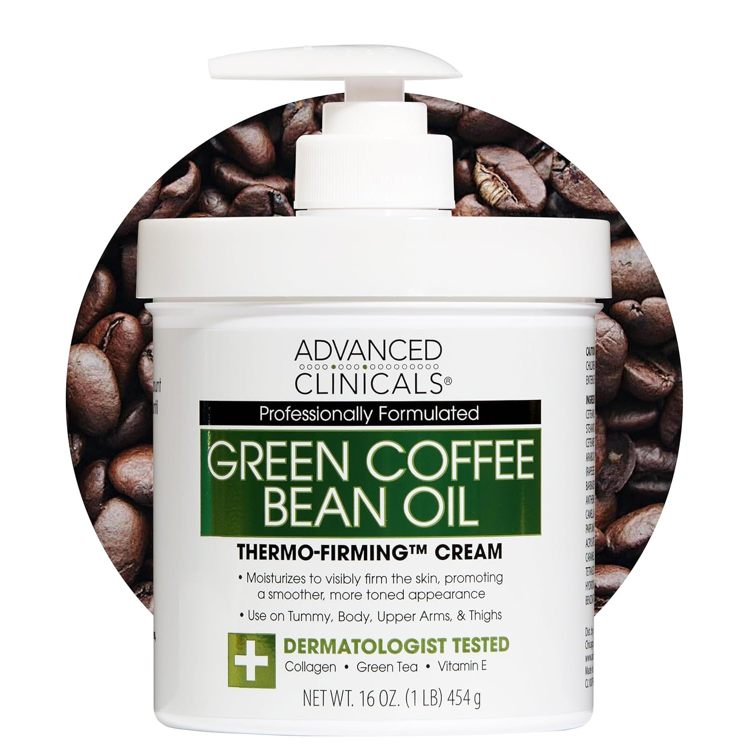 Advanced Clinicals Green Coffee Bean Thermo – Firming Body Lotion | Caffeine Infused Collagen Cream Moisturizer & Body Cream For Women, Stomach, Legs, & To Improve Look Of Textured Crepey Skin, 16 Oz