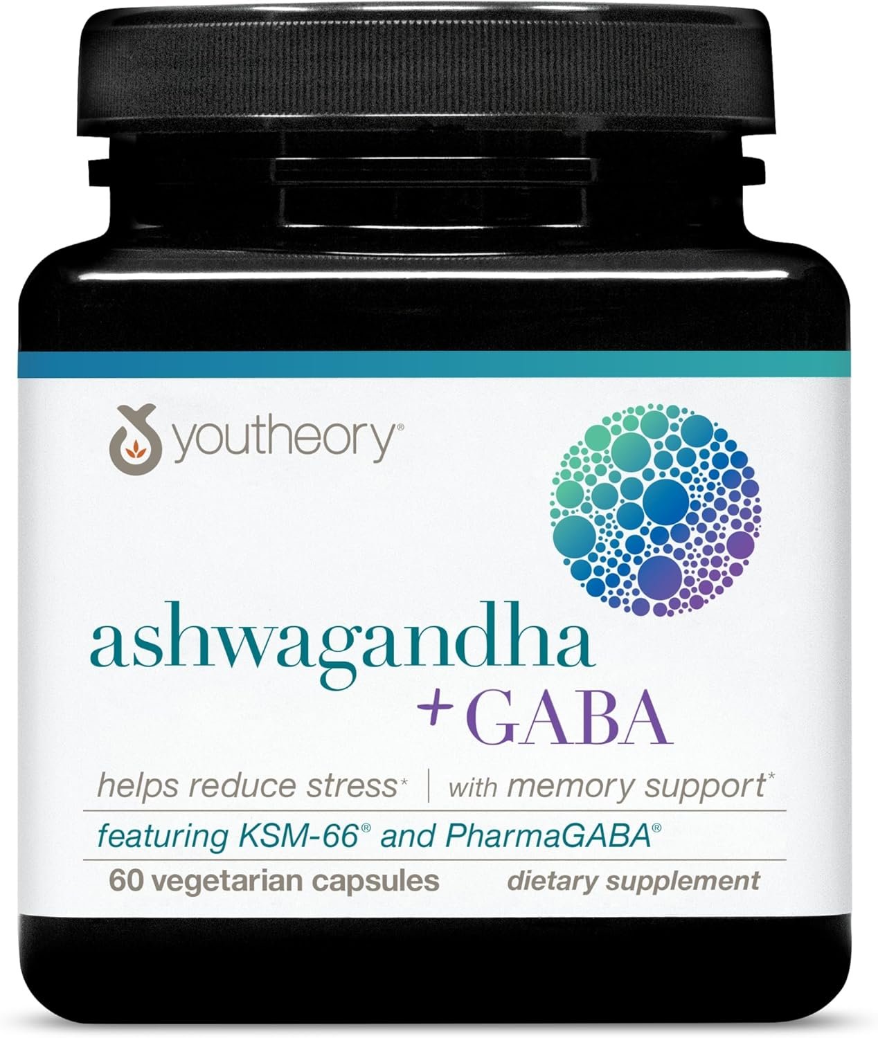 Youtheory Ashwagandha + GABA – Adaptogenic Blend with Organic KSM-66 & Ginger – Aids Stress Relief & Mood* – Supports Energy Levels* – 60 Vegetarian Capsules (30-Day Supply)