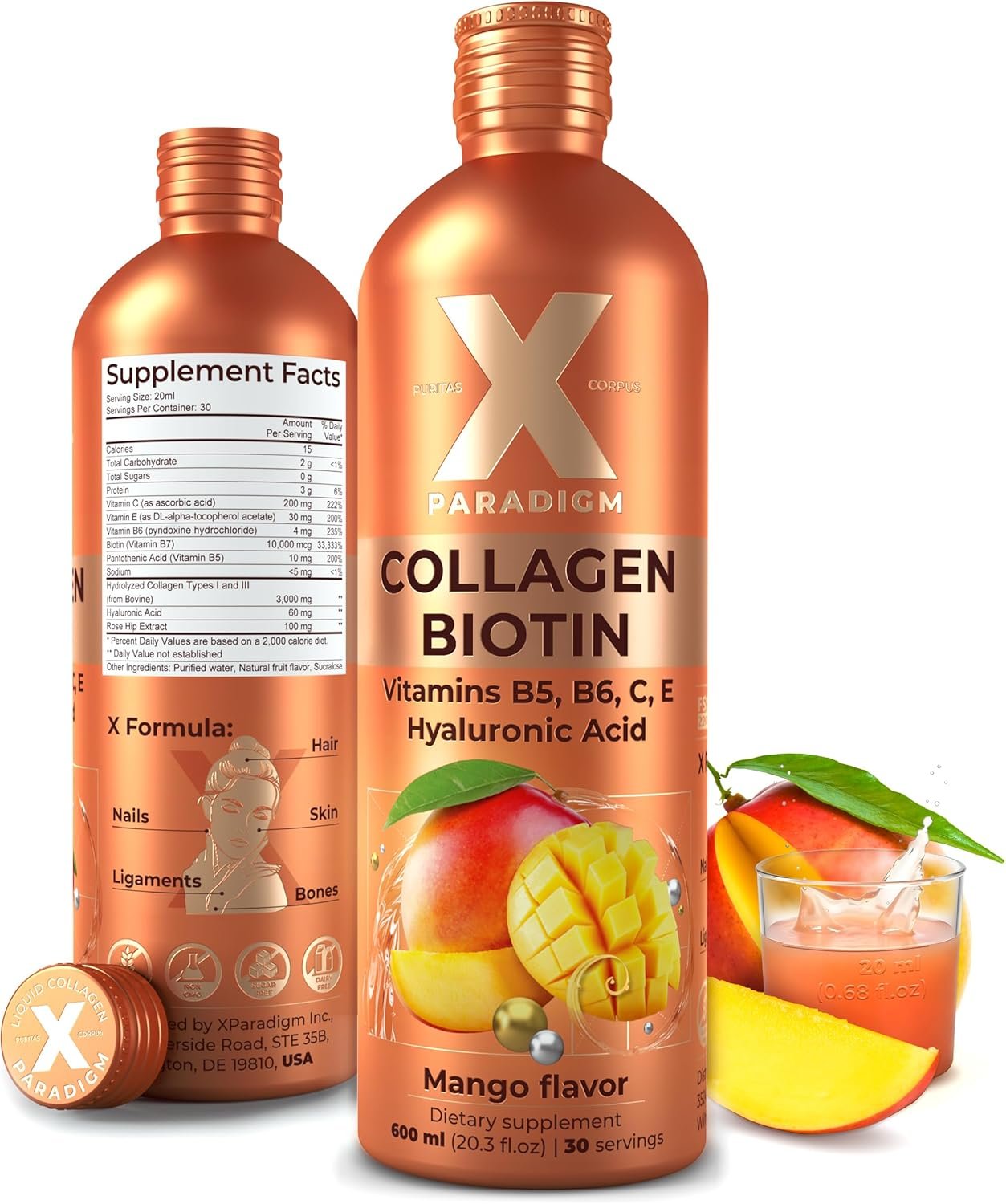 Liquid Collagen Peptides with Biotin & Hyaluronic Acid – Biotin 10000mcg, Hydrolyzed Collagen Type 1 and 3, Vitamins B5, B6, C & E – Liquid Collagen for Women and Men, Hair Skin and Nails Supplements