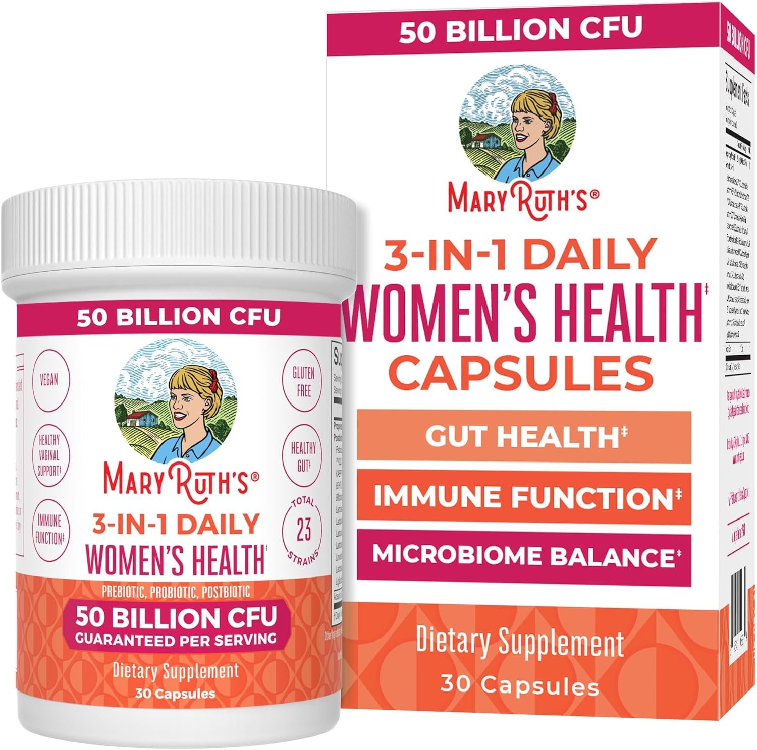 MARYRUTH’S 3-in-1 Daily Health Probiotics for Women | Hormone Support & Gut Health Supplement for Women | Women’s Probiotic | 50 Billion CFU | Vegan | 30 ct