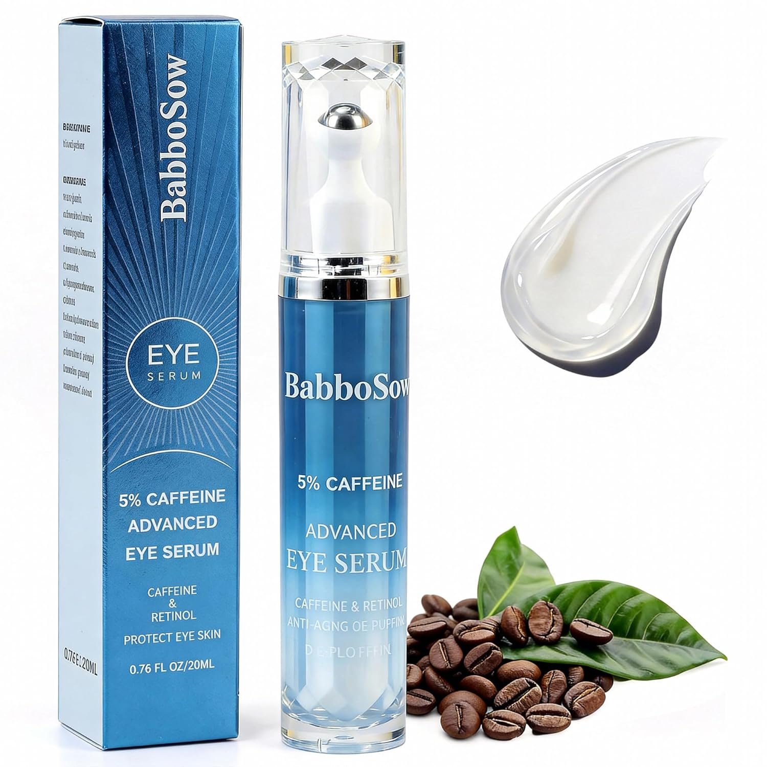 Eye Cream for Dark Circles, 5% Caffeine Retinol Under Eyecream for Anti Aging Wrinkles Eye Bags Puffiness, Multi Peptide Hydrating Treatment Eye Cream with 360° Massage Roller, Brightens, 0.75 Fl.oz