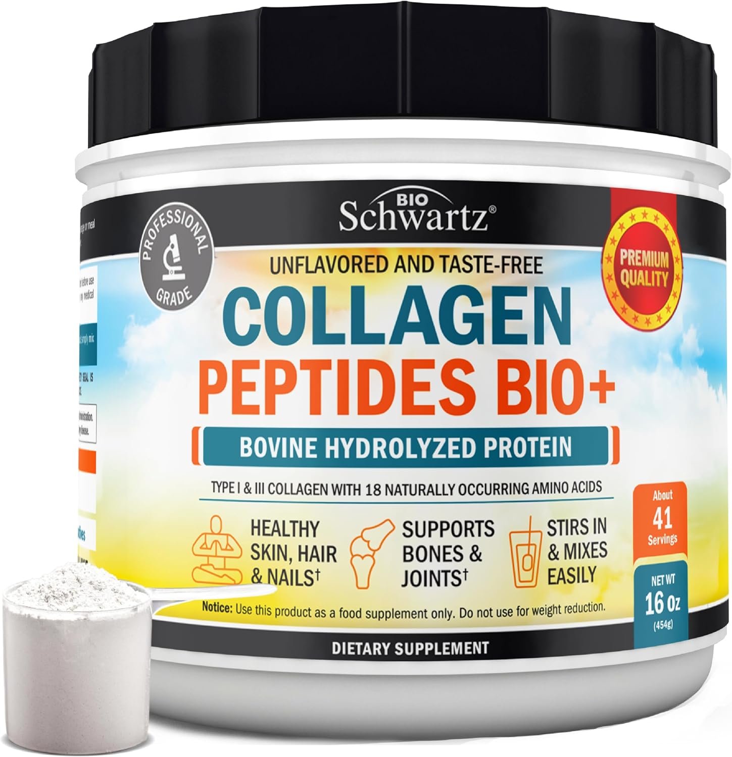Multi Collagen Protein Powder for Men & Women – Grass Fed Collagen Peptides Powder for Women & Men with Types I & 3 plus Naturally Occurring Amino Acids – Hydrolyzed Easy to Mix & Unflavored (16oz)
