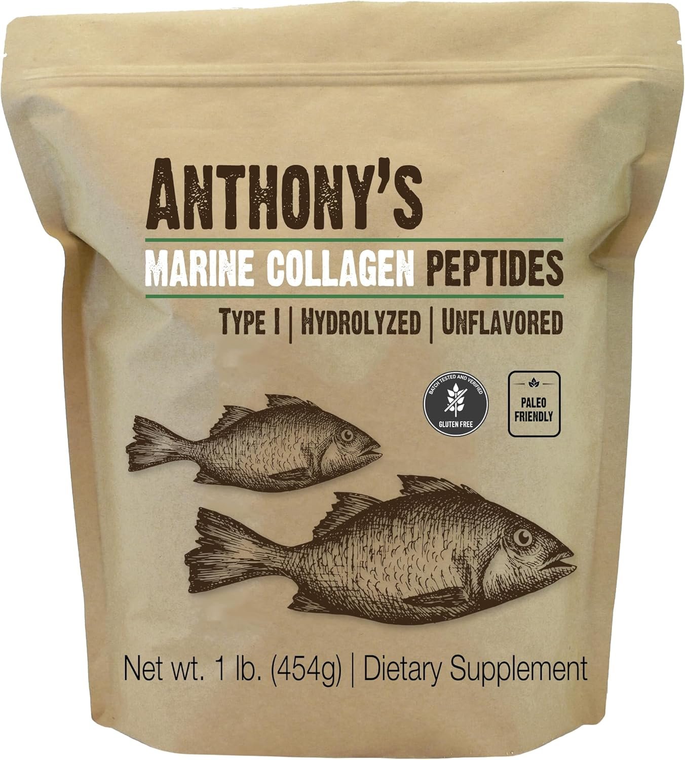 Anthony’s Hydrolyzed Marine Collagen Peptides, 1 lb, Gluten-Free, Paleo and Keto Friendly, Unflavored