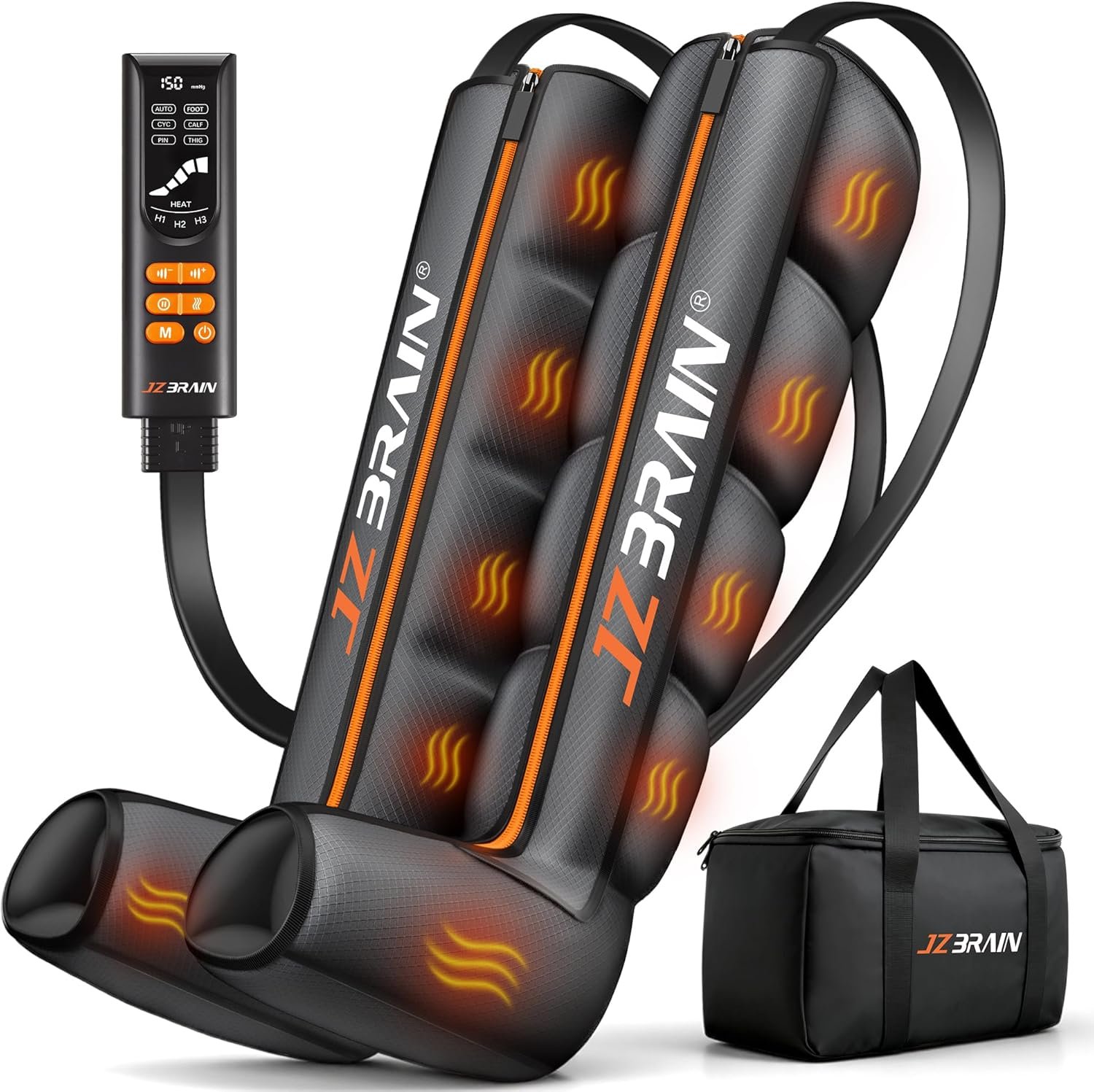 JZBRAIN Air Compression Leg Recovery Boots : Sequential Full Leg Compression Massager System for Muscle Relaxation & Relief – 11 Intensity 6 Modes 3 Heat for Athletes & Gym (Medium)