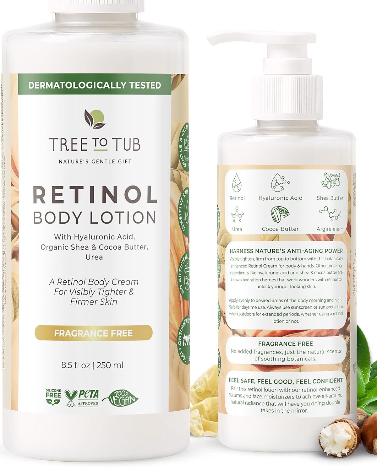 Tree To Tub Retinol Body Lotion – Hydrating Body Cream, Advanced Firming Cream w/Hyaluronic Acid & Shea Butter, Fragrance-Free Body Lotion for Crepey Skin for Older Women & Men