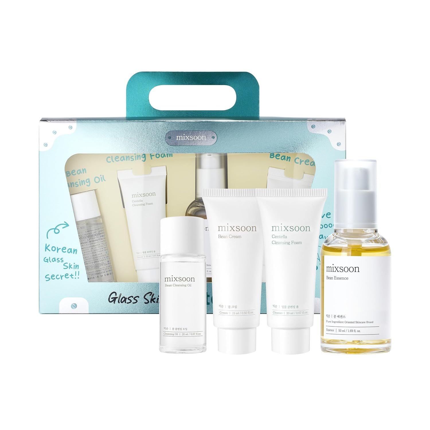 mixsoon Glass Skin Suit Case Set-5-Step Skincare Kit – Hydrating and Radiance-Cleansing Oil, Foam, Essence, Cream 105ml / 3.55 fl.oz. Korean Glass Skin Care