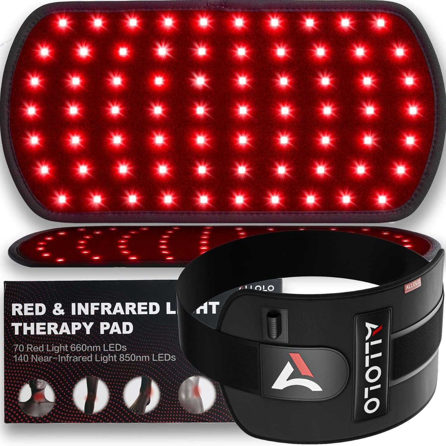 ALLOLO Red Light Therapy Infrared Light Therapy Pad for Body, 660nm Red Light-Therapy & 850nm Infrared Light Device Home Use, Red Light Therapy for Body Knee Back Shoulder Waist, Gift for Women Men
