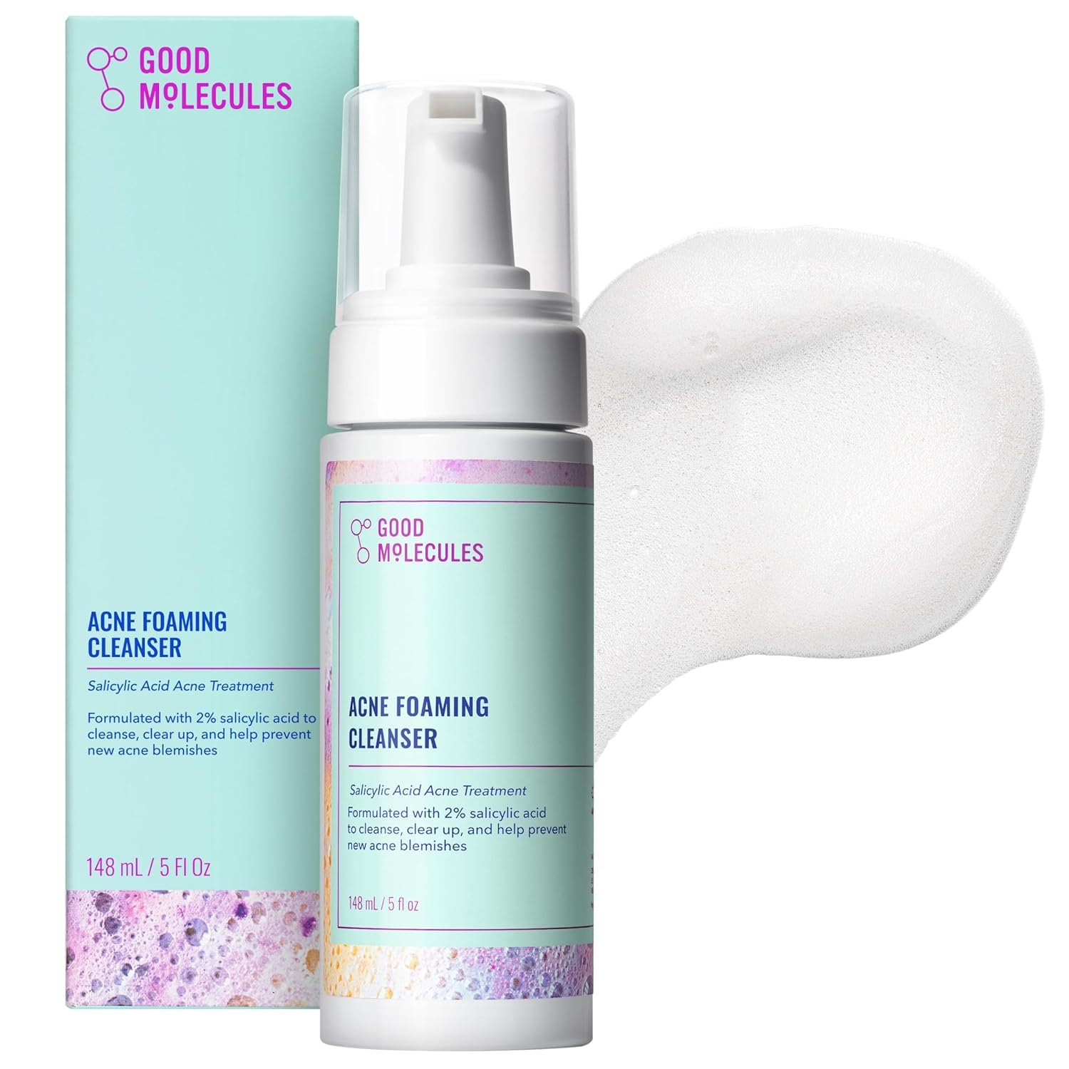 Good Molecules Acne Foaming Cleanser – 2% Salicylic Acid Foam Cleanser – Gentle Acne Face Wash with Alcohol Free Witch Hazel and Aloe – Skin Care for Face