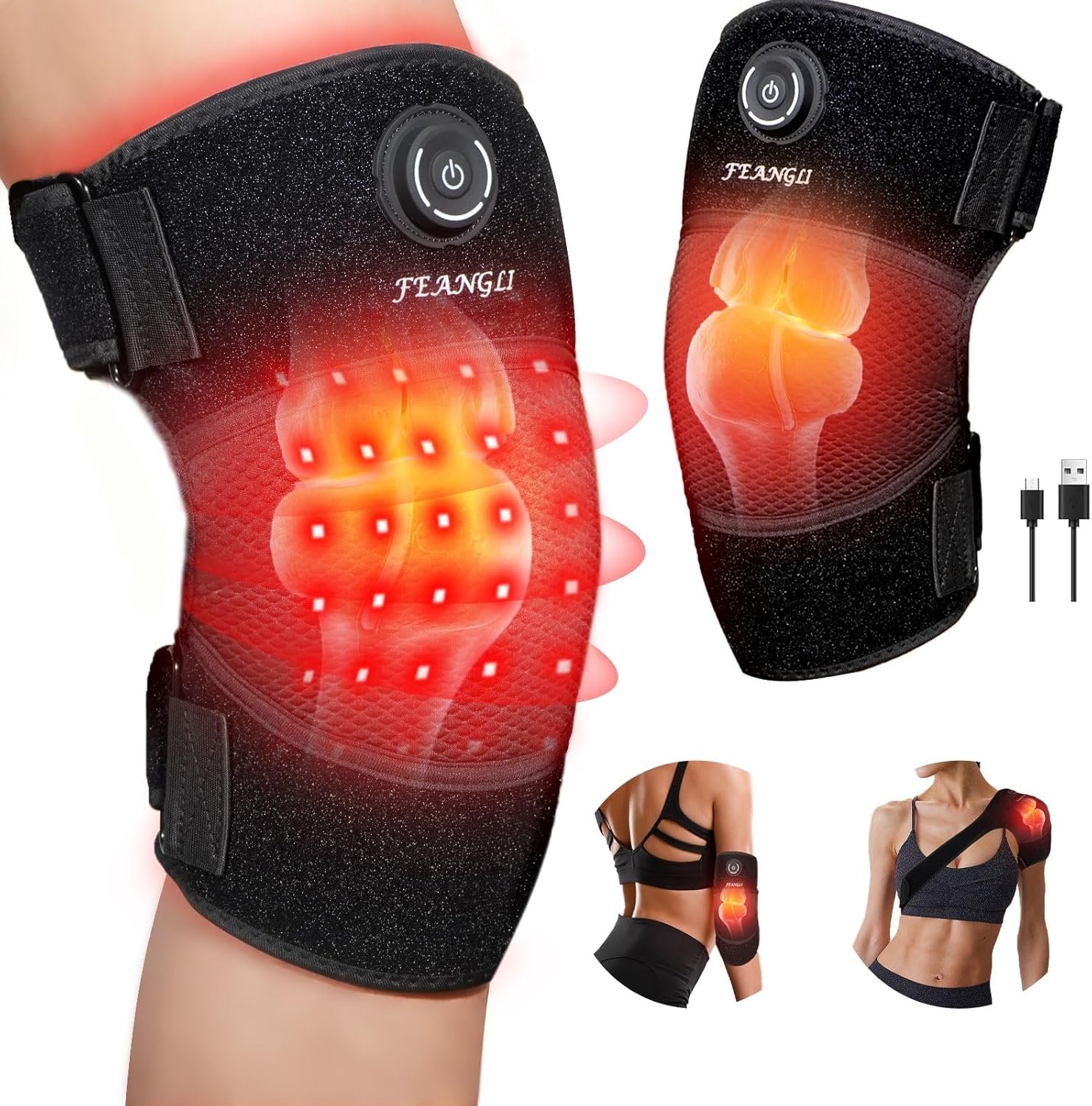 FEANGLI Red-Light-Therapy, Infrared Light Knee Brace Wireless Rechargeable for Knee Shoulder Pain Relief, 660nm & 850nm Infrared Therapy Heated Device for Knee/Shoulder/Joint/Elbow,Gifts for Women Men