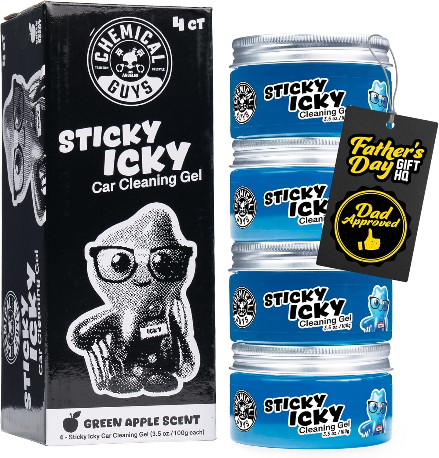 Chemical Guys Sticky Icky Car Cleaning Gel, Green Apple, Interior Car Cleaner, Reusable Automotive Crevice & Interior Dust Cleaner for Air Vents, Consoles, Cup Holders & Keyboards, 4 Pack (100g Each)