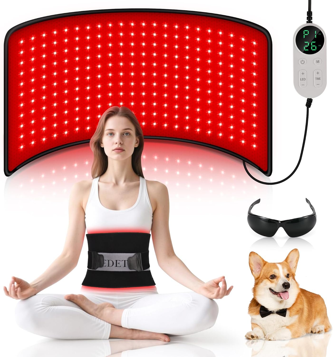 Pedete Red Light Therapy for Body, 24’’ x 12’’Large Infrared Light Therapy Pad with Timer Remote Control, 660nm 850nm Home Light Therapy for Knee Shoulder Back Muscle Joint (with Elastic Strap)