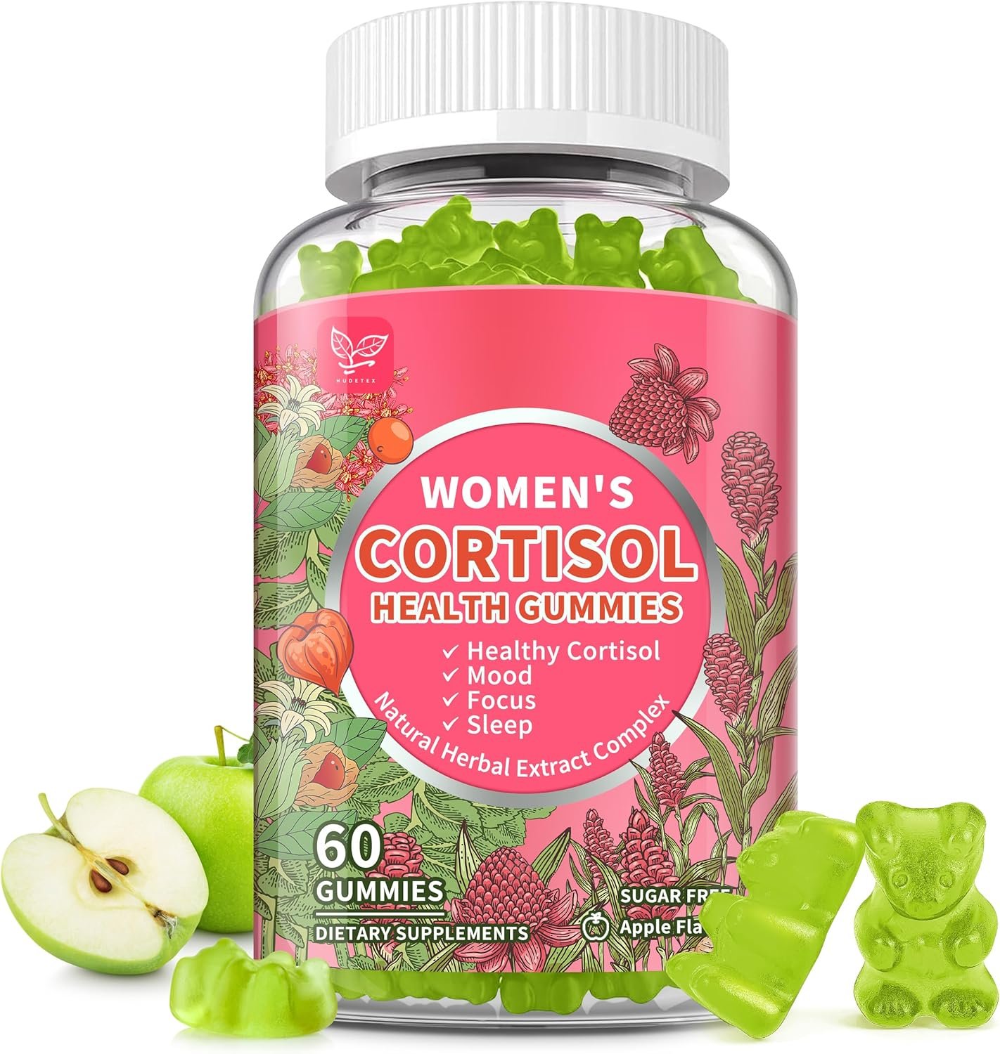 Cortisol Gummies for Women,Cortisol Manager with Ashwagandha,Magnesium,L-theanine,Phosphatidylserine,Rhodiola Rosea,Black Pepper for Mood Support,Adrenal Balance,Sleep,Vegan,Apple Flavor,60 Count